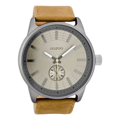 OOZOO Timepieces - Titanium horloge met camel leren band - C7820