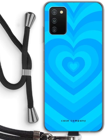 Case Company® - Hoesje met koord geschikt voor Samsung Galaxy A03S hoesje met Koord - Hart Blauw - Telefoonhoesje met Zwart Koord - Bescherming aan alle Kanten en Over de Schermrand