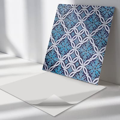 Wallfluent Vinyl Tegels - Geometrisch Patroon met Een Bloemenmotief Vloer Tegels PVC - 30 cm x 30 cm - Blauw PVC Tegels - 9 stuks - Vierkant PVC Tegels - Texturen Plaktegels - Zelfklevende PVC Tegels - Plaktegels Keuken en Badkamer