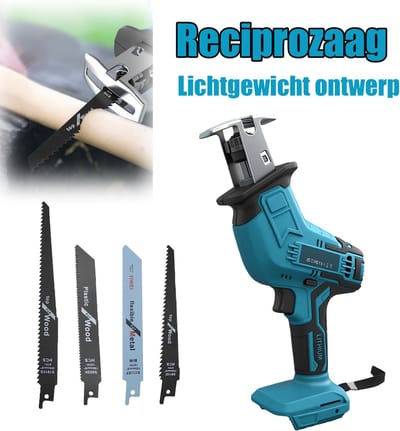 Draadloze reciprozaag, 3500 RPM elektrische zagen met 4 bladen, gereedschapsvrije bladwisseling, lichtgewicht handzaag, accu reciprozaag voor het zagen van hout en PVC buizen, zonder accu