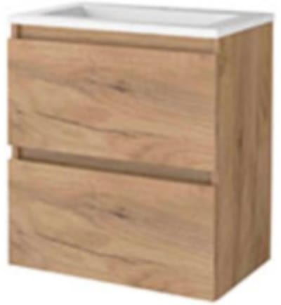 Basic-Line Start 39 Badkamermeubelset - Ondiep - 60 x 39 cm - Greeploos - 2 Lades - Acryl Wastafel - 1 Kraangat - Whisky Oak
