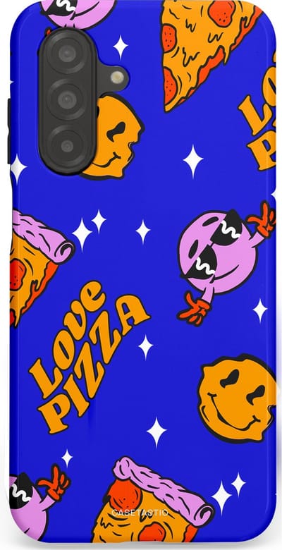 Casetastic hoesje geschikt voor Samsung Galaxy A26 - Dubbellaagse bescherming - Funky Pizza - Fashion Case - Paars Okergeel Donkerblauw Bruin