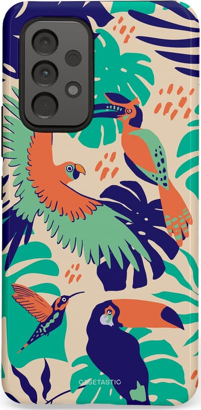 Casetastic Hoesje Geschikt voor Samsung A53 - Stijlvolle Beschermende Duo-layer Case - Tropische Vogels