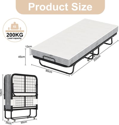 Logeerbed-Opklapbed-Vouwbed met wielen -opvouwbare robuuste matras-PVC-90x200cm .
