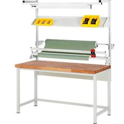 Rau inpaktafelsysteem 02 werkbank serie 8000, B 1500 x D 700 x H 840-1040 mm, massief beukenhouten blad, tot 1250 kg