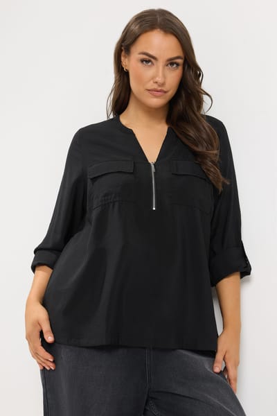 Yours Zwarte Blouse Met Ritsdetail Size 42