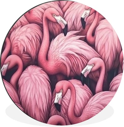 WallCircle - Wandcirkel - Muurcirkel - Flamingo - Roze - Dieren - Aluminium - Dibond - 30x30 cm - Binnen en Buiten