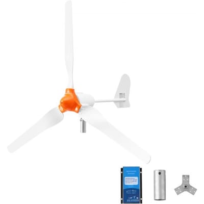 VEVOR 1200W 24V horizontale windturbine met hybride wind- en zonne-energiecontroller, 3 rotorbladen, 3-fasen wisselstroom, IP67-bescherming en overlaadbeveiliging, MPPT- en PWM-hybride controller, windturbine voor residentieel, camper- en maritiem gebruik.