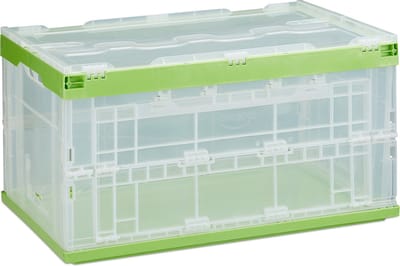 vouwkrat - 60 l - stabiel - met deksel - kunststof - 31,5 x 59,5 x 39,5 cm - groen