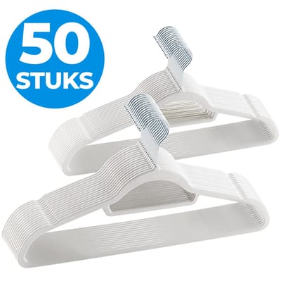 ACAZA Kledinghangers - Kleerhangers - Broekhanger - 50 Stuks - Volwassenen - Anti Slip - Sterk Materiaal - Fluweel/Velvet - Wit