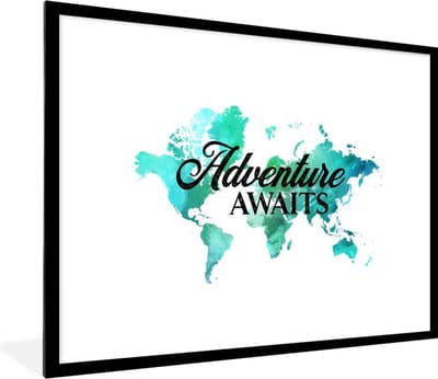 Poster in lijst - Fotolijst 80x60 cm - Posters - Wereldkaart - Quote - Waterverf - Posterlijst zwart - Decoratie - Wanddecoratie woonkamer - Muurdecoratie slaapkamer