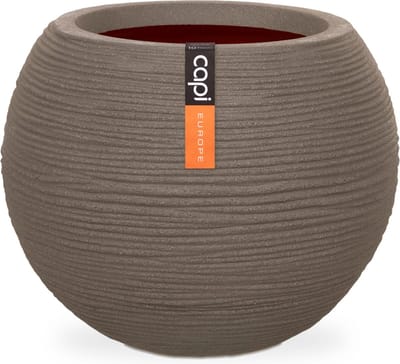 Capi Europe - Vaas bol Rib NL - 40x32 - Warm taupe - Opening Ø24 - Bloempot voor binnen en buiten - Levenslang garantie - Breukbestendig - 100% Recyclebaar - CO2 Neutraal geproduceerd - KWTR270