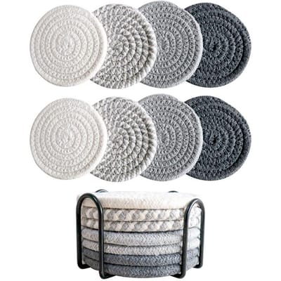 8-delige Set Absorberende Onderzetters voor Dranken, Minimalistische Katoenen Geweven Onderzetters Koffietafel Decor Boho Schattige Bekeronderzetters