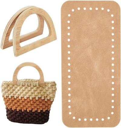 Set voor het Maken van Haakhandtassen met Houten Handvatten en Bodem - Ideaal voor DIY Handtassen en Weven