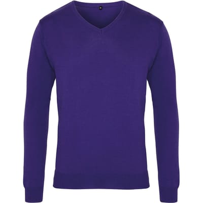 Premier Heren Gebreid Katoen Acryl V Hals Sweatshirt (Paars)