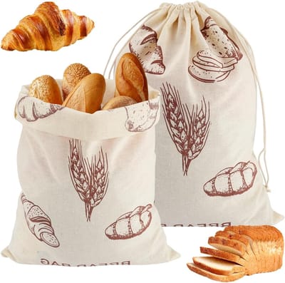 Herbruikbare Linnen Broodzak 30 x 40 cm met Koord - Ideaal voor Brood, Fruit en Groenten - Natuurlijke Katoenen Opbergzak Houdt Voedsel Vers