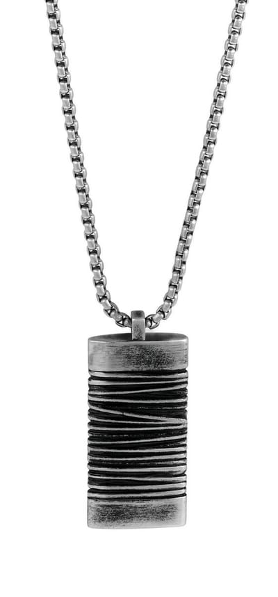 Frank 1967 7FN-0014 Stalen Herenketting met Hanger - Staal - 70 cm - Hanger - Zilverkleurig met zwarte accenten. - Cadeau voor mannen