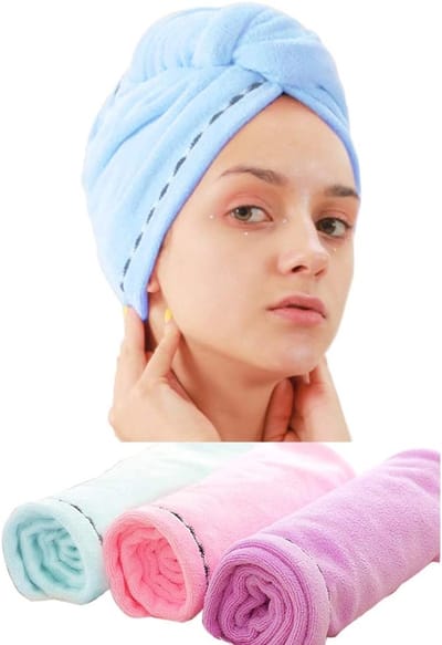 Famanu - Set van 3 sneldrogende microvezel haarhanddoeken, tulband met knoop, superabsorberend en lichtgewicht – Roze/Paars/Grijs
