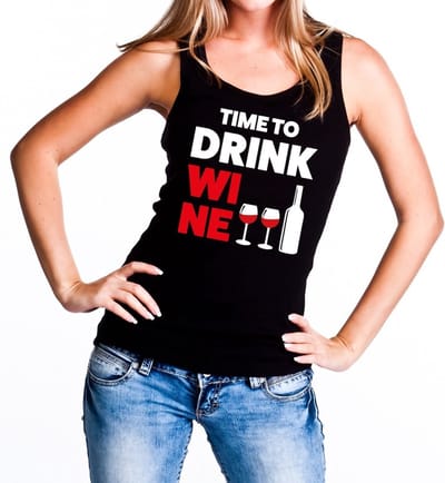 Time to drink Wine tekst tanktop / mouwloos shirt zwart dames - dames singlet Time to drink Wine S