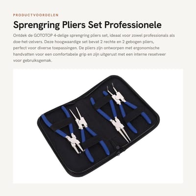 Dailygoods- Circlip Tang Set - 4 Stuks - Rechte/gebogen Pliers - Met Ingebouwde Veer - Met Verzonken Handvatten - Geleverd in Zwarte Tas - Sprengringtang