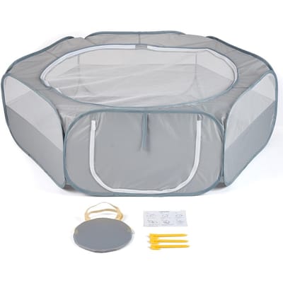 Parc pour petits animaux Clôture d'exercice pliable portable pour animaux de compagnie avec porte latérale Tente de cage pour animaux de compagnie à l'extérieur grise