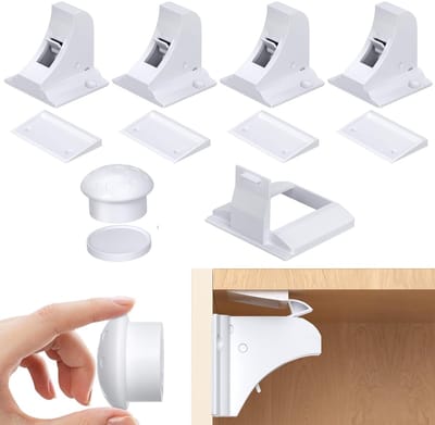 Kindveilige magnetische kastsloten 4-pack - Kindveilige magnetische ladesloten voor keuken met lijm, geen boren of schroeven nodig, kindveilige kastsloten