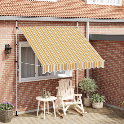 vidaXL - Luifel - handmatig - uittrekbaar - 250 - cm - geel - en - blauwe - strepen
