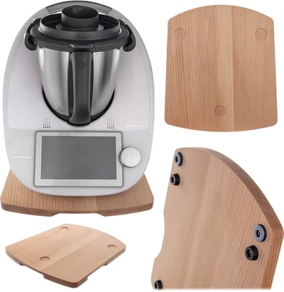 KADAX Glijplank voor Thermomix, plank van hoogwaardig hout met uitsparingen, teflonglijders en rubberen stoppers voor stabiele keukenmachine stand (beukenhout)