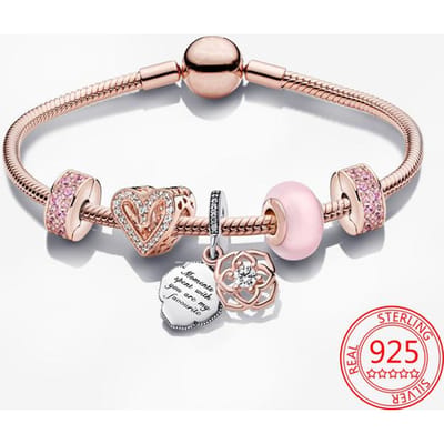 Klassieke 925 Sterling Zilver Roségoud PavéHandgeschilderde Liefdesmoment Slang Armband Set en Ketting 925 Sieraden Cadeau 19 gray