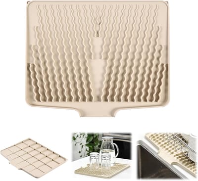 SnelShoppen - Non-Folded Silicoon Draining Mat voor Keuken - Sneldrogende, Antislip, Warmtebestendige Afvoer Mat met Afvoergat - Beige, 40 x 33 x 1.5