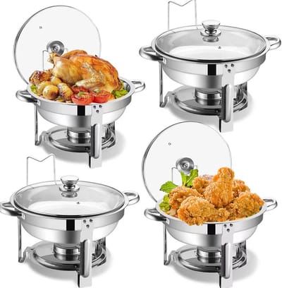 Ronde Buffet Warmers Set 4 Stuks RVS - Ideaal voor Catering en Feesten