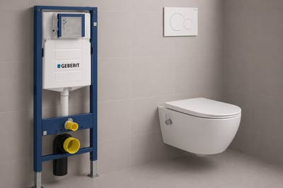 Exelvia Hangtoilet met Bidetfunctie – Incl. Softclose Slim WC Zitting – Geberit UP320 Inbouwreservoir + Sigma01 Drukplaat – Compleet Wandcloset Set