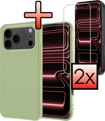 Hoesje - Met 2x Screenprotector - Geschikt voor Apple iPhone 17 Pro Max - Sterk & Shockproof - Back Cover - Siliconen Case - Telefoon Hoes - Groen