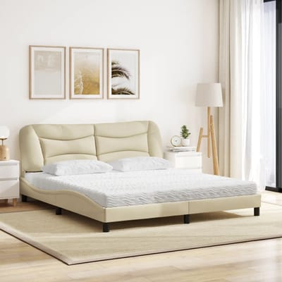 vidaXL - Bed - met - matras - "Hvar" - stof - crèmekleurig - 180x200 - cm