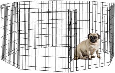 PawHut Welpenauslauf 76 cm Hoch, 8-TLG Welpenlaufstall mit Schloss, DIY Freilaufgehege Hundelaufstall für mittelgroße Hunde, Meerschweinchen, Kaninchen, Metall, Schwarz