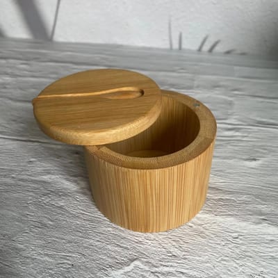 Bamboe Zoutcontainer Lepel Kruidenpotje Met Draaibaar Magnetisch Sluitdeksel om Droog te Houden Voor Opslag Peper Specerij Keldertje Houder brown