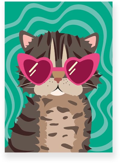 Poster 20x30 cm - Kat met zonnebril - Groen - Roze - Dopamine Decor - Dieren - Muurdecoratie - Wanddecoratie