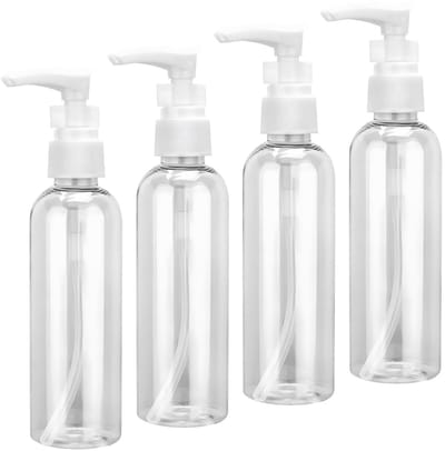 Dailygoods- Pompfles 100 ml - Transparante Pompflessen - Navulbare Kunststof Flessen - Reisdispenser - Voor Cosmetica - Set van 4 - Reisdroger