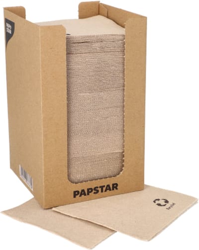 14x 100 Servetten 2-laags PUNTO 1/4 vouw 20 cm x 20 cm natuur van gerecycled papier in dispenserdoos