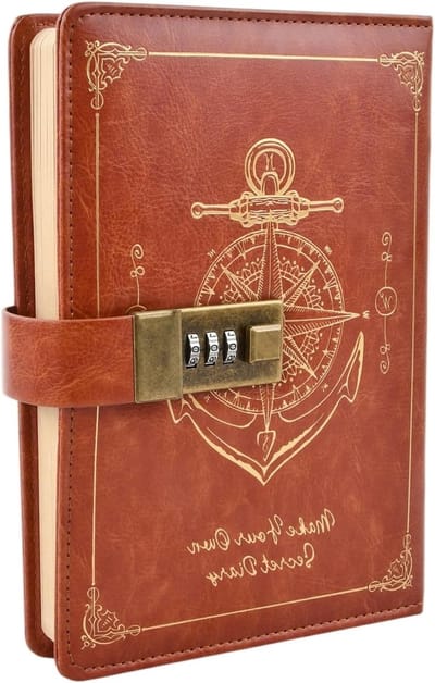 Vintage A5 PU Lederen Dagboek met Wachtwoordslot, 224 Pagina's, Herbruikbaar Notitieboek voor Volwassenen, Perfect Cadeau voor Vrouwen en Mannen