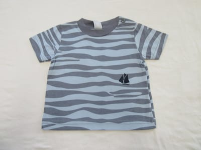 petit bateau , jongens, t-shirt korte mouw ,blauw ,zee met bootje, 12 maand 74
