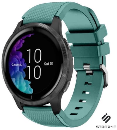 Strap-it Smartwatch siliconen bandje - geschikt voor Garmin Venu / Venu SQ / Vivomove HR / Forerunner 245 / 570 - 42mm / 645 - dennengroen
