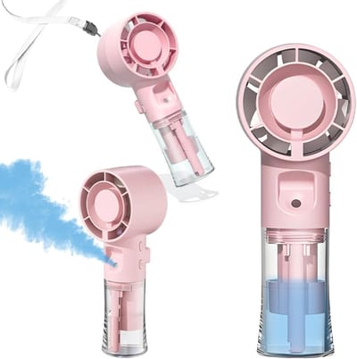 Handventilator - Ventilator Met Waternevel - Draagbare Mini Ventilator - Handmist Ventilator Oplaadbaar USB - 4 Standen - Mist - Water - Waaier - Luchtbevochtiger - Verstelbare Koelventilator voor Zomer Buiten - Mini Airco - Misting Fan - Roze