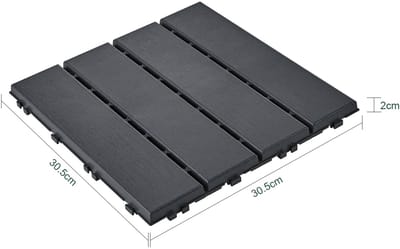 Bresht Terrastegels - Balkontegels - Kliksysteem - Set van 15 - Weer-, vocht- en waterbestendig - Zwart - 30,5 × 30,5 × 2 cm