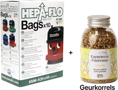 Numatic - Stofzuigerzakken + Geurkorrels (limonella geur) - Hepa flo bags - Voor Henry/Hetty - NVM 1CH X10 - COMBIDEAL