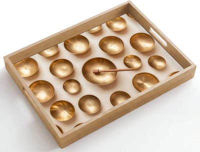 Dienblad hout 50x35 cm - Schootdienblad - Symmetrisch - Goud - Brons - Balans - Borrelplank rechthoek - Plateau dienbladen