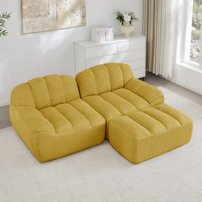 MODENUIT Hoekbank Zonder Frame - Modulair Met Ottoman - Voor Woonkamer En Appartement - Fleece - Geel