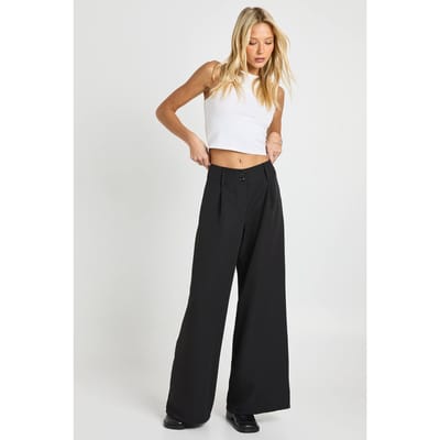 boohoo Dames Broek met diepe tailleband en wijde pijpen | Zwart | Maat: 36