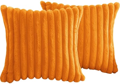 Kussenslopen - 2 stuks - Pluche kussenslopen - Zacht - Pluizig - Gestreepte randen - Voor banken, slaapkamers - Oranje Kussenslopen