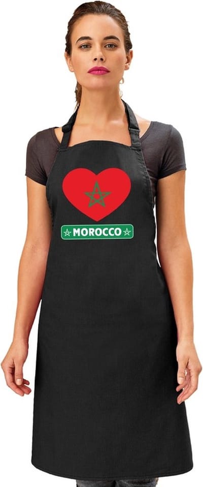 Keukenschort - Barbecueschort - I Love Marokko vlag - zwart - heren en dames - Landen supporters - Gerechten - Avond